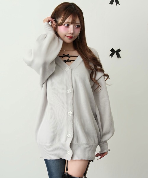 セール】Vネックあざといビジュー釦カーディガン（カーディガン/ボレロ