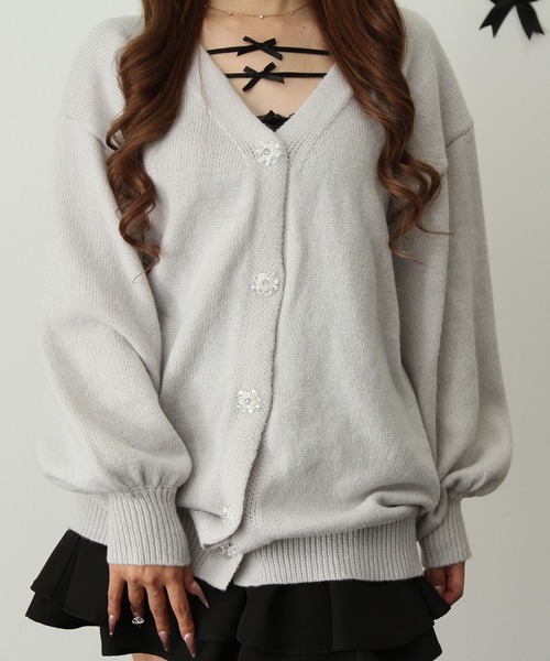セール】Vネックあざといビジュー釦カーディガン（カーディガン/ボレロ