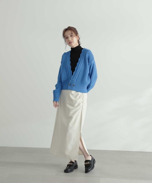 N.(N. Natural Beauty Basic)(エヌエヌナチュラルビューティーベーシック)の「ギャザーインスリットスカート(スカート・レディース・グリーン/ホワイト・MEDIUM)」の3枚目の写真