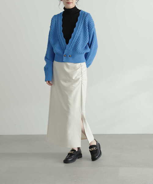 N.(N. Natural Beauty Basic)(エヌエヌナチュラルビューティーベーシック)の「ギャザーインスリットスカート(スカート・レディース・グリーン/ホワイト・MEDIUM)」の5枚目の写真