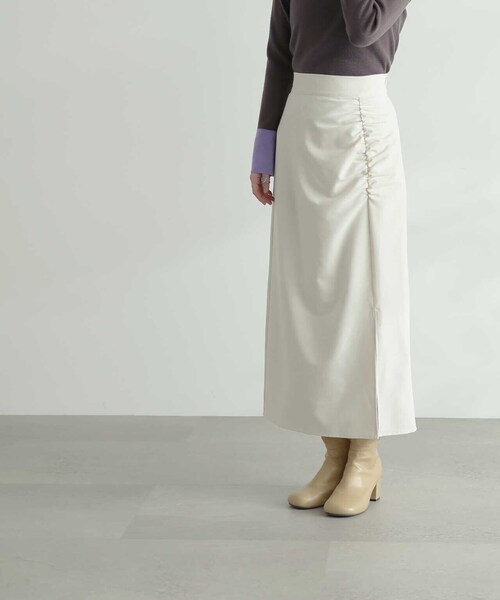 N.(N. Natural Beauty Basic)(エヌエヌナチュラルビューティーベーシック)の「ギャザーインスリットスカート(スカート・レディース・グリーン/ホワイト・MEDIUM)」の9枚目の写真