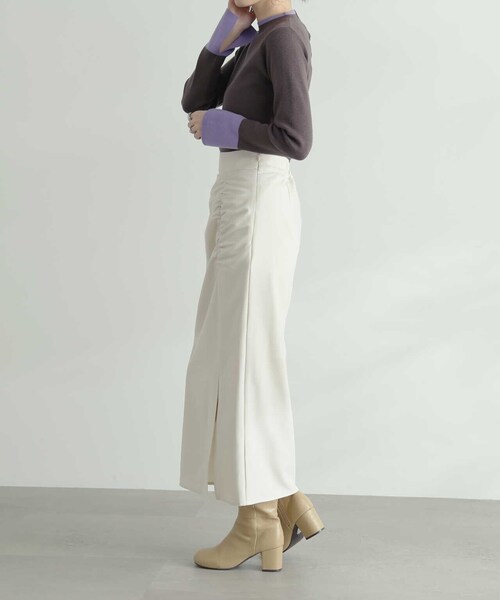 N.(N. Natural Beauty Basic)(エヌエヌナチュラルビューティーベーシック)の「ギャザーインスリットスカート(スカート・レディース・グリーン/ホワイト・MEDIUM)」の10枚目の写真