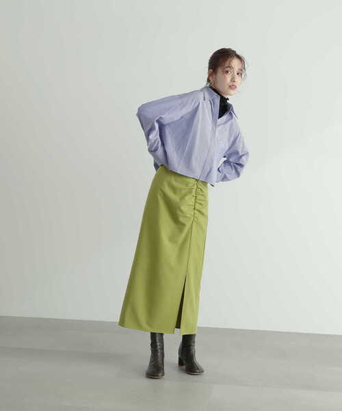 N.(N. Natural Beauty Basic)(エヌエヌナチュラルビューティーベーシック)の「ギャザーインスリットスカート(スカート・レディース・グリーン/ホワイト・MEDIUM)」の22枚目の写真