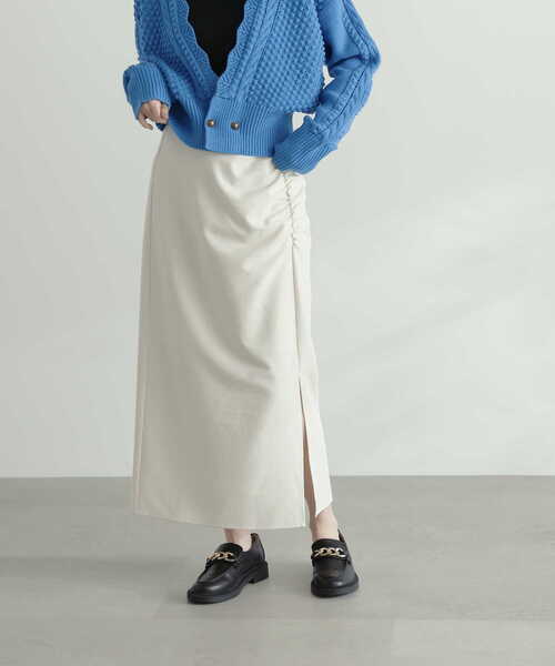 N.(N. Natural Beauty Basic)(エヌエヌナチュラルビューティーベーシック)の「ギャザーインスリットスカート(スカート・レディース・グリーン/ホワイト・MEDIUM)」の1枚目の写真