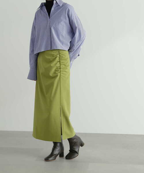 N.(N. Natural Beauty Basic)(エヌエヌナチュラルビューティーベーシック)の「ギャザーインスリットスカート(スカート・レディース・グリーン/ホワイト・MEDIUM)」の2枚目の写真