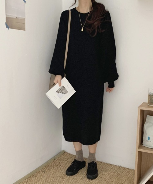 SETUP7(セットアップセブン)の「【SETUP7】ボリュームランタンスリーブロングニットワンピース KNF(ワンピース・レディース・ブラック/アイボリー/ベージュ・FREE)」の11枚目の写真