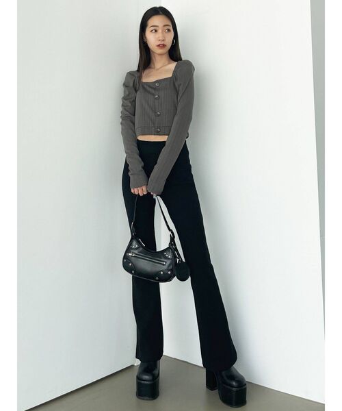 EMODA（エモダ）の「ストレッチリブフレアパンツ（その他パンツ・レディース・グリーン/ブラック/グレー・FREE）」の7枚目の写真