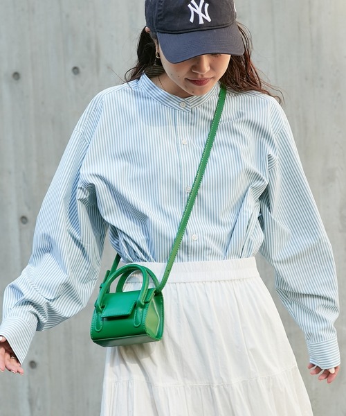 CIAOPANIC TYPY（チャオパニックティピー）の「【ヒルナンデス紹介アイテム】バンドカラーストライプシャツ（シャツ/ブラウス・レディース・ネイビー/イエロー/ピンク/グリーン/ブルー・ONE SIZE）」の7枚目の写真