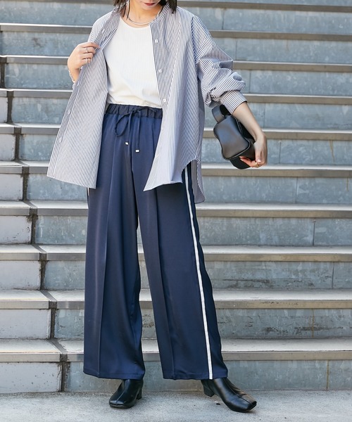 CIAOPANIC TYPY（チャオパニックティピー）の「【ヒルナンデス紹介アイテム】バンドカラーストライプシャツ（シャツ/ブラウス・レディース・ネイビー/イエロー/ピンク/グリーン/ブルー・ONE SIZE）」の21枚目の写真