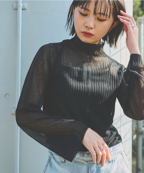 Aunt Marie's(アントマリーズ)の「ハイネックシアーリブトップス(シャツ/ブラウス・レディース・ブラック/グリーン/アイボリー/ピンク・FREE)」の16枚目の写真