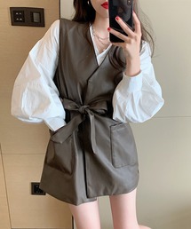 DEVICE（デバイス）の「【2WAYで使える！】フェイクレザー ミニワンピース ジレ ベスト（ワンピース・メンズ）」