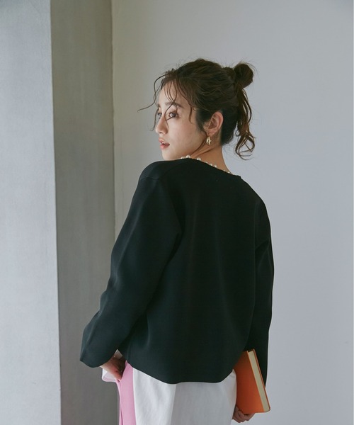 NANO universe（ナノユニバース）の「LB.04/WEB限定 パール付ライトスポンディッシュポケットカーデ（カーディガン/ボレロ・レディース・ブラック/ベージュ/ネイビー/ホワイト/サックスブルー・FREE）」の7枚目の写真