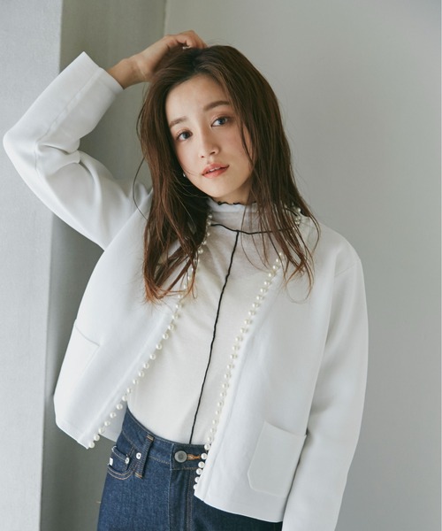 NANO universe（ナノユニバース）の「LB.04/WEB限定 パール付ライトスポンディッシュポケットカーデ（カーディガン/ボレロ・レディース・ブラック/ベージュ/ネイビー/ホワイト/サックスブルー・FREE）」の17枚目の写真