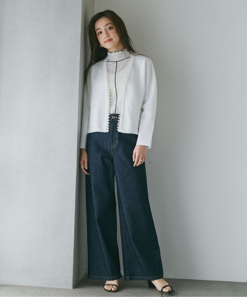 NANO universe（ナノユニバース）の「LB.04/WEB限定 パール付ライトスポンディッシュポケットカーデ（カーディガン/ボレロ・レディース・ブラック/ベージュ/ネイビー/ホワイト/サックスブルー・FREE）」の13枚目の写真