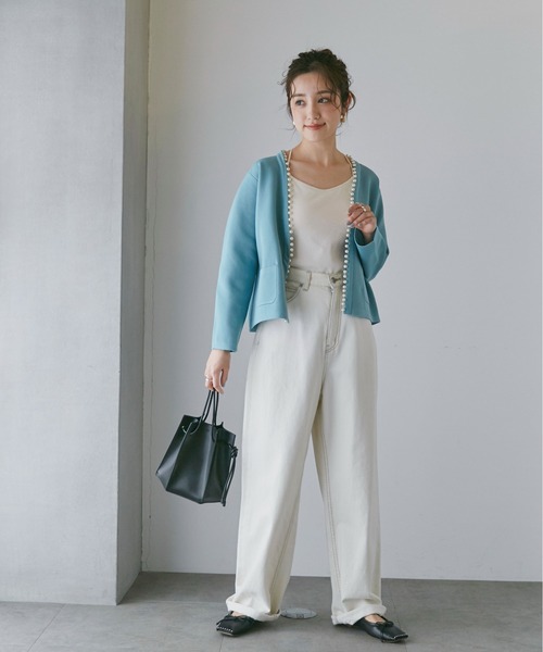 NANO universe（ナノユニバース）の「LB.04/WEB限定 パール付ライトスポンディッシュポケットカーデ（カーディガン/ボレロ・レディース・ブラック/ベージュ/ネイビー/ホワイト/サックスブルー・FREE）」の10枚目の写真