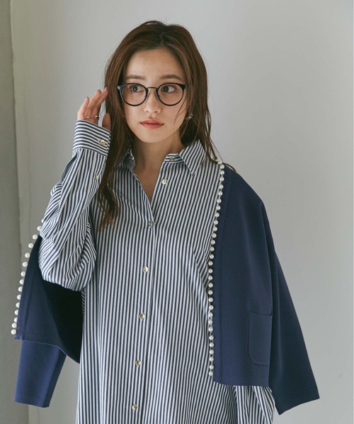 NANO universe（ナノユニバース）の「LB.04/WEB限定 パール付ライトスポンディッシュポケットカーデ（カーディガン/ボレロ・レディース・ブラック/ベージュ/ネイビー/ホワイト/サックスブルー・FREE）」の15枚目の写真