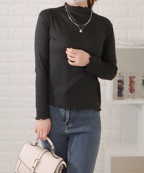 Lace Ladies（レースレディース）の「裏起毛メロウフリルプチハイネック長袖プルオーバー（Tシャツ/カットソー・レディース・ブラック/グリーン/モカ/イエロー/ブルー/ホワイト・FREE/XL）」の8枚目の写真