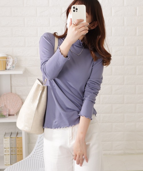 Lace Ladies（レースレディース）の「裏起毛メロウフリルプチハイネック長袖プルオーバー（Tシャツ/カットソー・レディース・ブラック/グリーン/モカ/イエロー/ブルー/ホワイト・FREE/XL）」の18枚目の写真