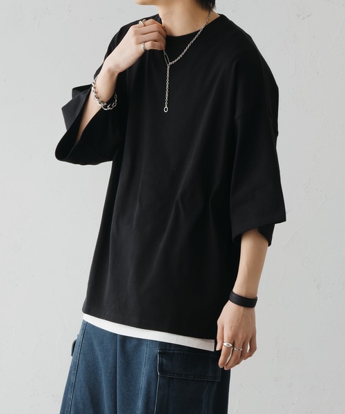 epnok(エプノック)の「サイドスリットベーシックルーズTee(Tシャツ/カットソー・メンズ・ブラック/グレイッシュベージュ/オフホワイト・SMALL/MEDIUM/LARGE)」の4枚目の写真