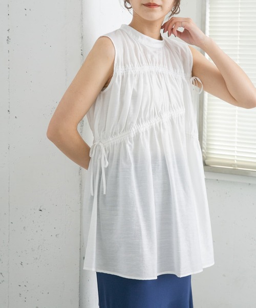 KBF(ケイビーエフ)の「ノースリーブドロストブラウス(シャツ/ブラウス・レディース・ホワイト/ブラック/グリーン・ONE)」の5枚目の写真