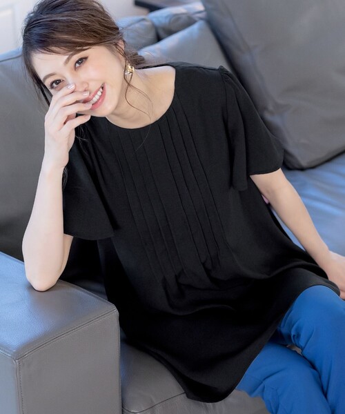 Tiaclasse(ティアクラッセ)の「【洗える】麻調ピンタックチュニックブラウス(シャツ/ブラウス・レディース・ブラック/イエロー/グレイッシュベージュ/ブルー/ピンク・S/L/M)」の10枚目の写真