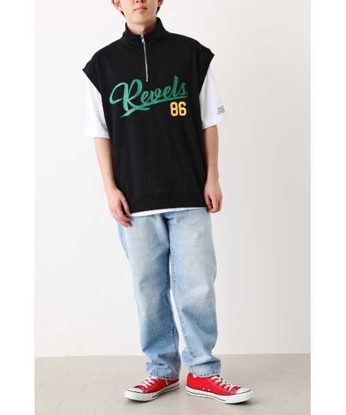 RODEO CROWNS WIDE BOWL(ロデオクラウンズワイドボウル)の「ハーフジップベスト Tシャツセット(Tシャツ/カットソー・メンズ・ブラック/グレー×ホワイト/ブルー・MEDIUM/LARGE)」の4枚目の写真
