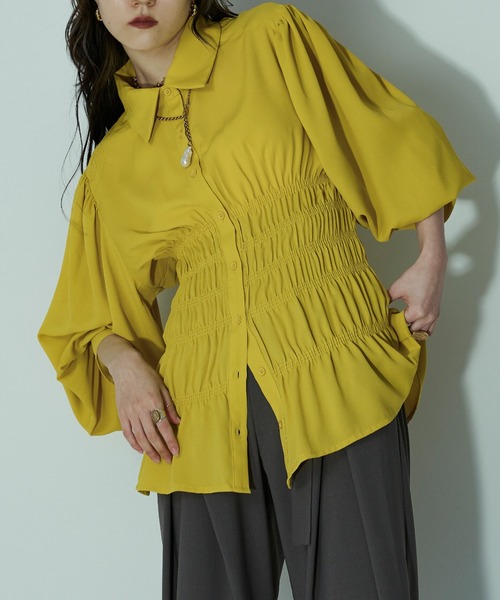 Ezick(エジック)の「Waist shirring シャツブラウス(シャツ/ブラウス・レディース・ブラック/ホワイト/イエロー・FREE)」の21枚目の写真