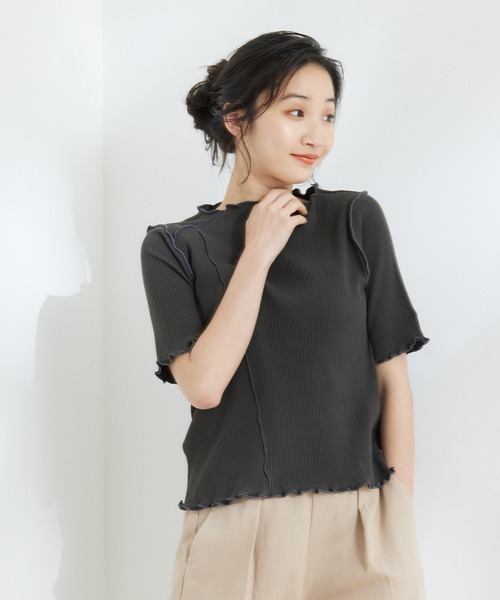 Jayro(ジャイロ)の「ストレッチテレコリブメローカットソー(Tシャツ/カットソー・レディース・チャコールグレー/ブラック/ホワイト系その他/グレー系その他・M)」の1枚目の写真