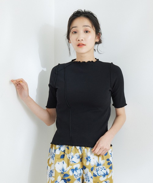 Jayro(ジャイロ)の「ストレッチテレコリブメローカットソー(Tシャツ/カットソー・レディース・チャコールグレー/ブラック/ホワイト系その他/グレー系その他・M)」の4枚目の写真