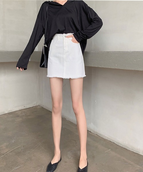 NinaetLina(ニナエリナ)の「デニムミニAラインスカート(デニムスカート・レディース・ブラック/ホワイト・XL/L/M)」の3枚目の写真