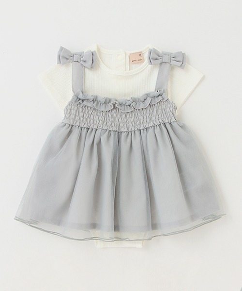 petit main（プティマイン）の「チュールOP半袖ロンパースセット（その他ベビーウェア・キッズ・アイボリー/ライトピンク/ライトブルー・80ｃｍ/70cm）」の2枚目の写真