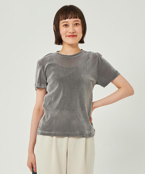 green label relaxing(グリーンレーベルリラクシング)の「シアー ベロア コンパクト Tシャツ(Tシャツ/カットソー・レディース・ライトグレー/ライトブルー/ブラック/ブラウン・FREE)」の3枚目の写真