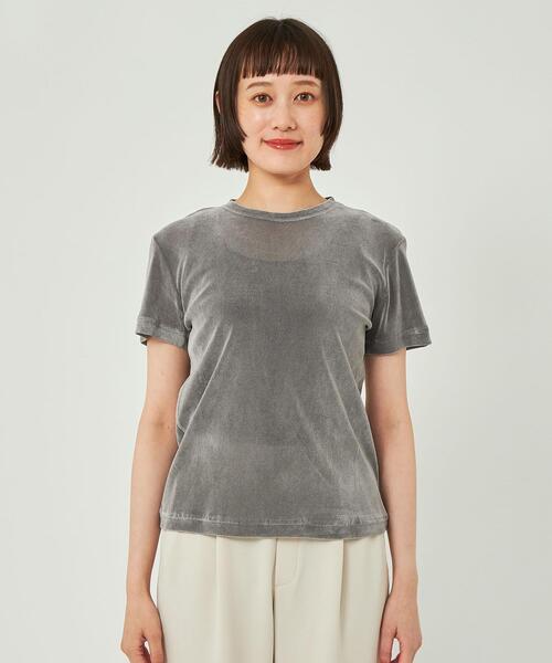green label relaxing(グリーンレーベルリラクシング)の「シアー ベロア コンパクト Tシャツ(Tシャツ/カットソー・レディース・ライトグレー/ライトブルー/ブラック/ブラウン・FREE)」の18枚目の写真