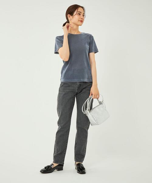 green label relaxing(グリーンレーベルリラクシング)の「シアー ベロア コンパクト Tシャツ(Tシャツ/カットソー・レディース・ライトグレー/ライトブルー/ブラック/ブラウン・FREE)」の6枚目の写真