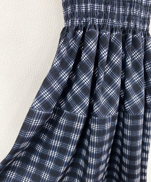 セール】チェック柄シャーリングキャミワンピース（ワンピース