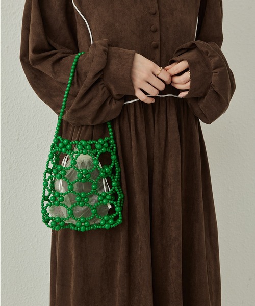 LA VORAGINE（ラ ヴォラジネ）の「ビーズミニハンドバッグ クラッチバッグ 結婚式 入学式 卒業式 成人式 パーティー セレモニー（クラッチバッグ・レディース・クリア/ホワイト/シルバー/グリーン/ブラック・FREE）」の3枚目の写真