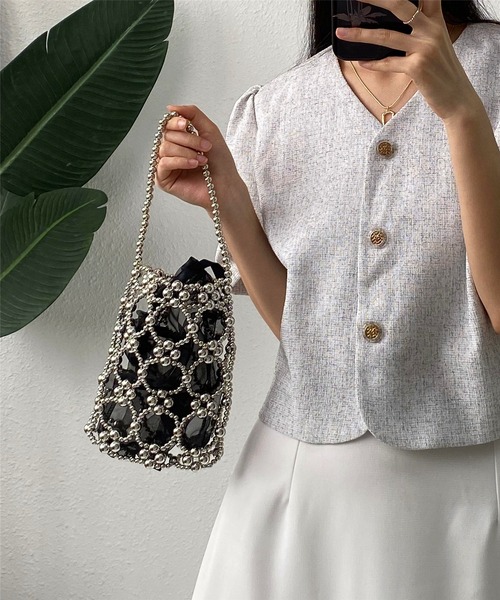 LA VORAGINE（ラ ヴォラジネ）の「ビーズミニハンドバッグ クラッチバッグ 結婚式 入学式 卒業式 成人式 パーティー セレモニー（クラッチバッグ・レディース・クリア/ホワイト/シルバー/グリーン/ブラック・FREE）」の6枚目の写真