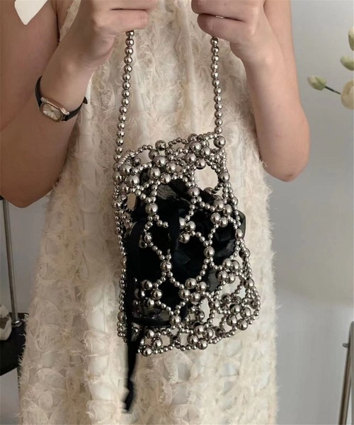 LA VORAGINE（ラ ヴォラジネ）の「ビーズミニハンドバッグ クラッチバッグ 結婚式 入学式 卒業式 成人式 パーティー セレモニー（クラッチバッグ・レディース・クリア/ホワイト/シルバー/グリーン/ブラック・FREE）」の7枚目の写真