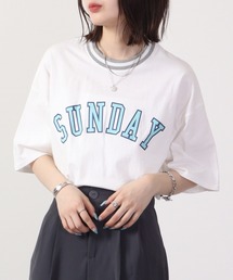 ラインリブ半袖プリントTシャツ