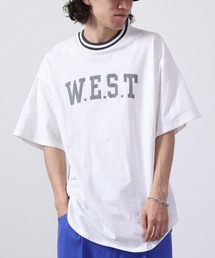 ラインリブ半袖プリントTシャツ