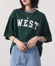 ラインリブ半袖プリントTシャツ