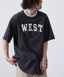 ラインリブ半袖プリントTシャツ