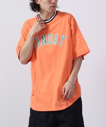Tシャツ/カットソー（オレンジ/橙色系・ライン柄）ファッション