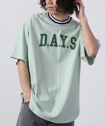 ラインリブ半袖プリントTシャツ