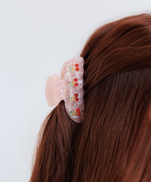 LELET NY ヘアーアクセサリー クリップ バレッタ ピンク チェリーヘアクリップ（バレッタ/ヘアクリップ）｜flower