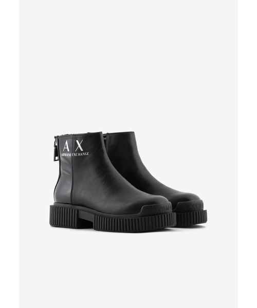 ARMANI EXCHANGE(アルマーニエクスチェンジ)の「【A|X アルマーニ エクスチェンジ】A|Xロゴ 切り替えショートブーツ(ブーツ・レディース・ブラック×ブラック・37/39/38/36)」の2枚目の写真