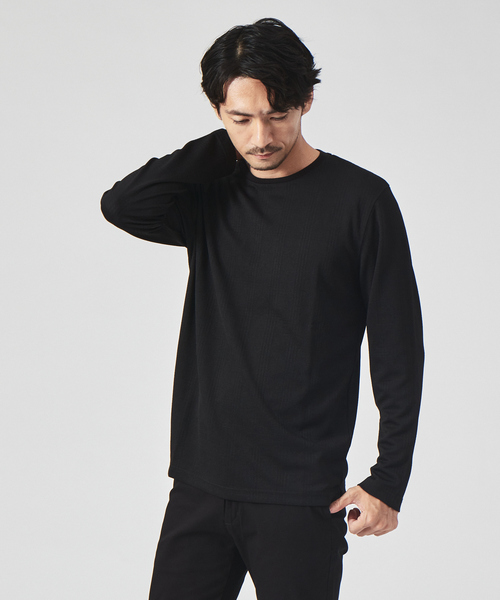 ABAHOUSE GRAY（アバハウスグレイ）の「【チェック柄】ジャガード クルーネック 長袖 Tシャツ（Tシャツ/カットソー・メンズ・グレイッシュベージュ/ホワイト/グリーン/ブラック・46/48）」の3枚目の写真