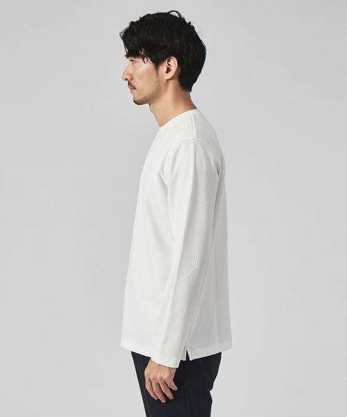 ABAHOUSE GRAY（アバハウスグレイ）の「【チェック柄】ジャガード クルーネック 長袖 Tシャツ（Tシャツ/カットソー・メンズ・グレイッシュベージュ/ホワイト/グリーン/ブラック・46/48）」の6枚目の写真