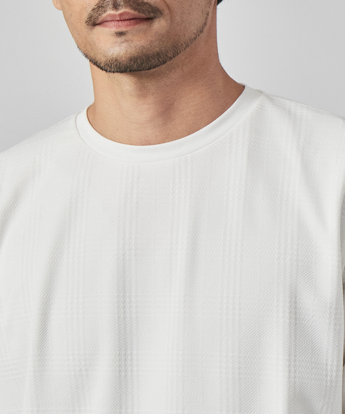 ABAHOUSE GRAY（アバハウスグレイ）の「【チェック柄】ジャガード クルーネック 長袖 Tシャツ（Tシャツ/カットソー・メンズ・グレイッシュベージュ/ホワイト/グリーン/ブラック・46/48）」の8枚目の写真