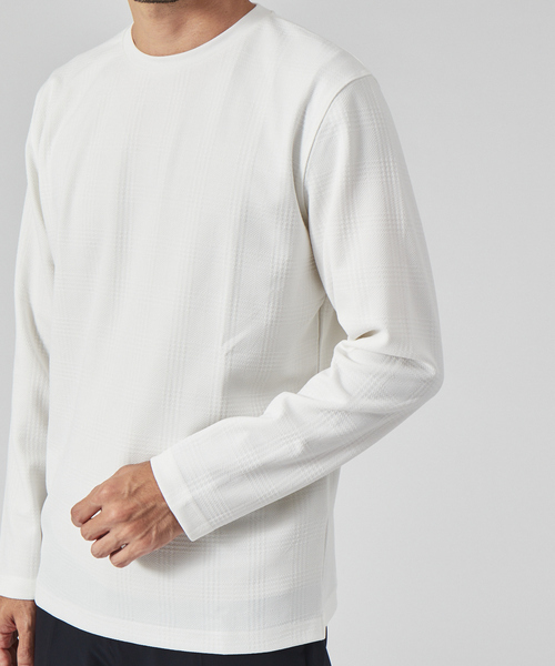 ABAHOUSE GRAY（アバハウスグレイ）の「【チェック柄】ジャガード クルーネック 長袖 Tシャツ（Tシャツ/カットソー・メンズ・グレイッシュベージュ/ホワイト/グリーン/ブラック・46/48）」の9枚目の写真